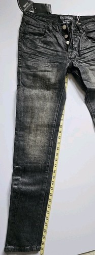 Designer En Noir Men's Black Wax Coated Skinny Fit Denim Jeans Sz 28 W X 31 Nwt - Picture 8 of 16