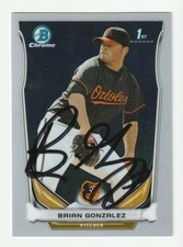 Brian Gonzalez Signed 2014 Bowman Chrome Draft Card CDP85 Auto Orioles COA