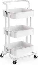 Pipishell 3 Tier Mesh Utility Cart, Rolling Metal Organization 3-Tier, White
