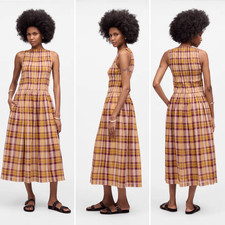 Madewell NWT Smocked Boatneck Maxi Dress in Plaid Seersucker Size M