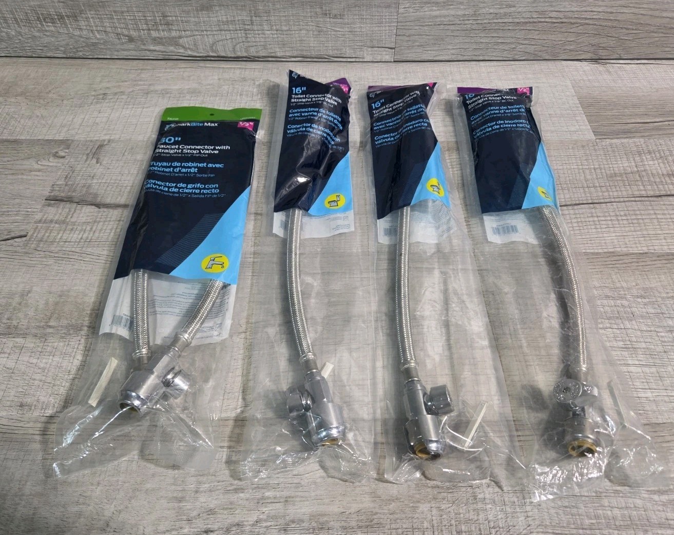 Shark Bite x4 1/2" 16" Toilet Connector UR24686 & 30" Faucet Connector UR24687