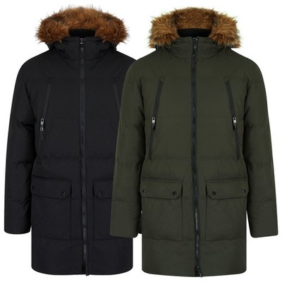 Tokyo Laundry Parka Mantel Herren wattiert Kapuze Winterjacke Reißverschlusstaschen gesteppt