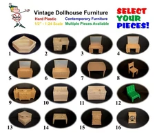 Vintage MARX 1/2" scale hard plastic Contemporary style Dollhouse Furniture