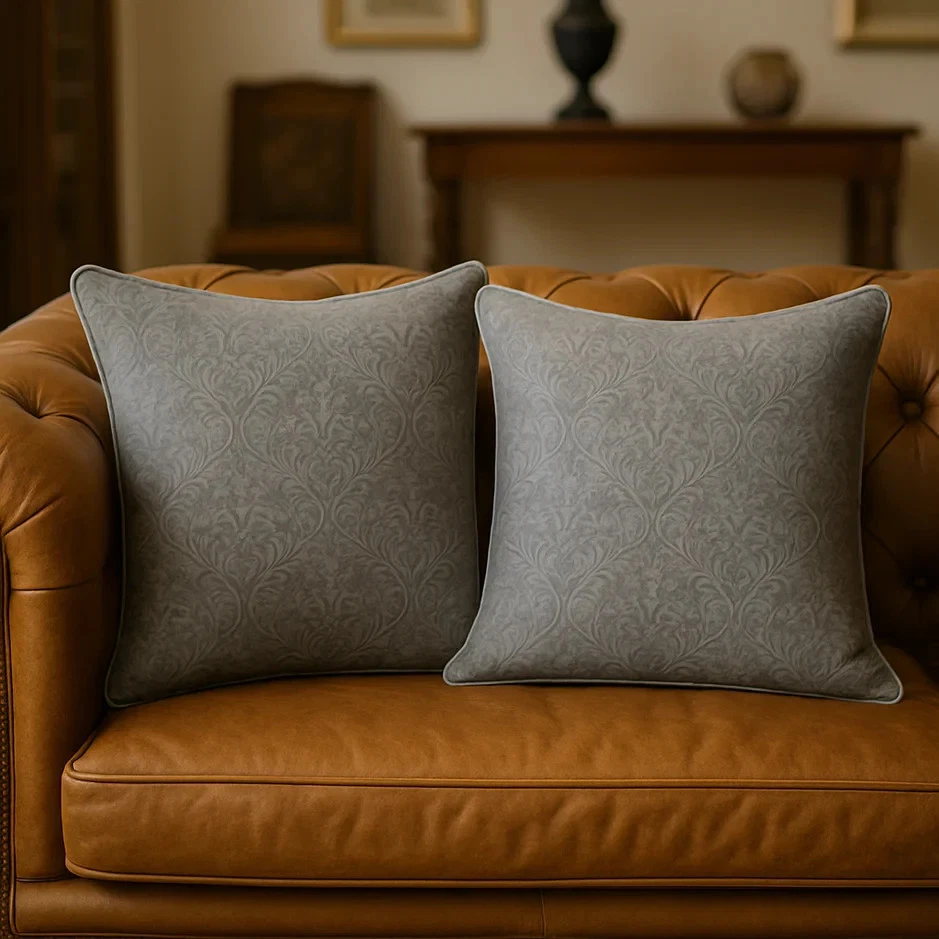 Elegant Grey Damask Decorative Cushion – Soft Quilted Accent Pillow - Image 2 of 4