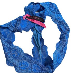 Victoria's Secret Sexy Little Things Blue Lace Thong Silver Bows 2007 Y2K
