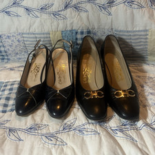 2 pairs Salvatore Ferragamo Heels 6.5AA black navy