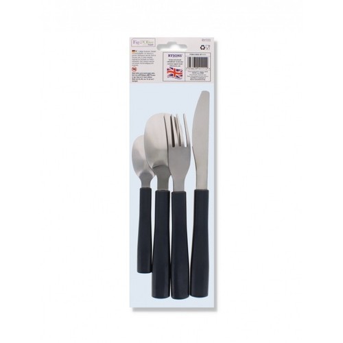 8PK Cutlery Sets Stainless Steel Black Plastic Handle Set Dishwasher Safe Dinner - Picture 9 of 11