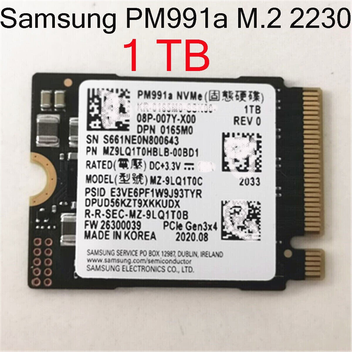 内蔵型SSD PM991A NVMe SSD 1TB M.2 2280 Samsung PM991a PCIe NVMe M.2 1TB SSD MZ-VLQ1T0B Solid State Drive
