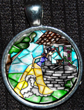 Disney Princess Snow White Wishing Well Stained Jewelry Silver Pendant Necklace
