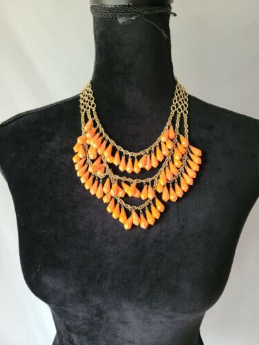 Kate Spade Gold Tone Orange Beads Layered Chain li