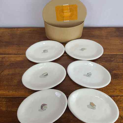 Kiste und Fass Käseteller 6er Set ovale Gerichte jeweils mit verschiedenen Käsesorten - Bild 1 von 9