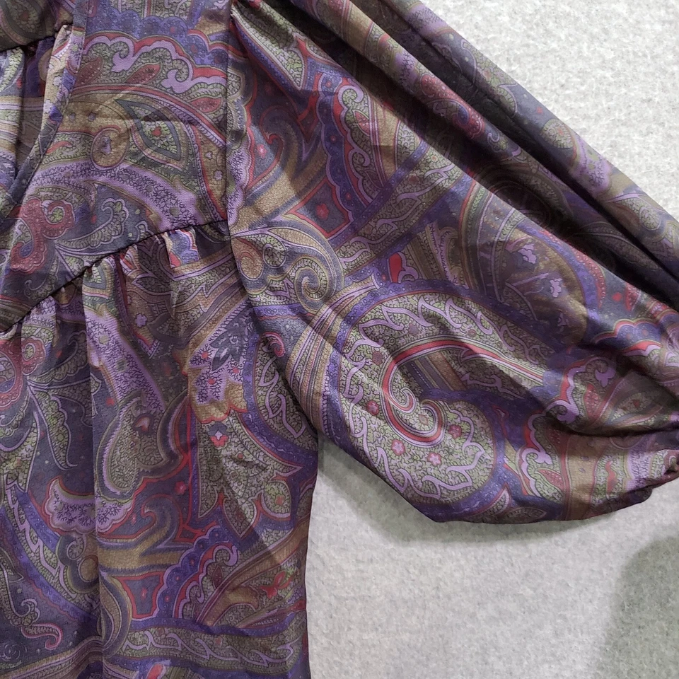 Blusa American Living Feminina Top XL Roxa Paisley Boho Transparente Manga Balão - Imagem 4 de 4