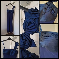 Stunning Debut Size 14 Navy Blue Long Flower Detail Evening/Prom Dress