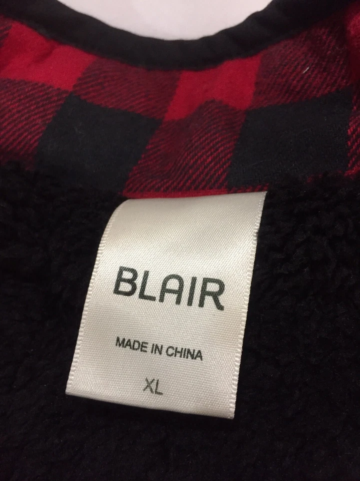 Blair XL Red Black Checkered Full Zip Faux Fur Lined Men Or Women Vest - Image 3 of 4