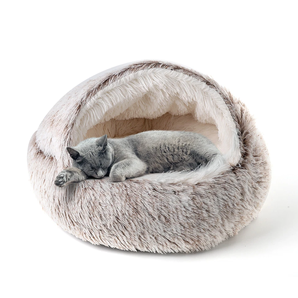CATISM Pet Cat Calming Bed Cuddle Soft Warm Plush Cushion Cave Sleeping Nest Tent House