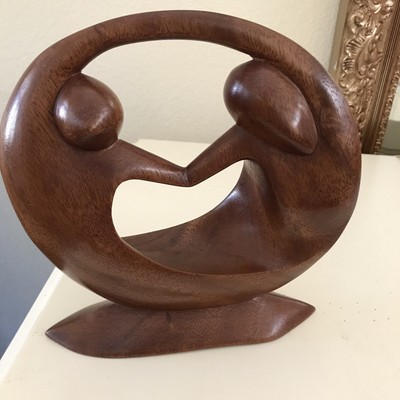 Hand Carved Wood Figurine World Peace Artist Signed Nyoman Karsa Solid 9x9 