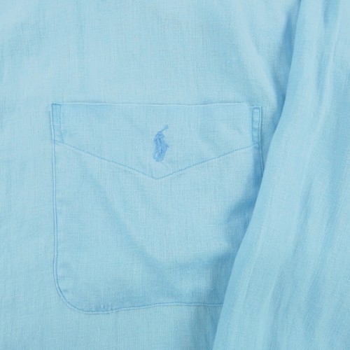 Polo Ralph Lauren camicia uomo 3XLT blu lavaggio oceano lino pony abbottonata 3XL ALTA - Foto 5 di 13