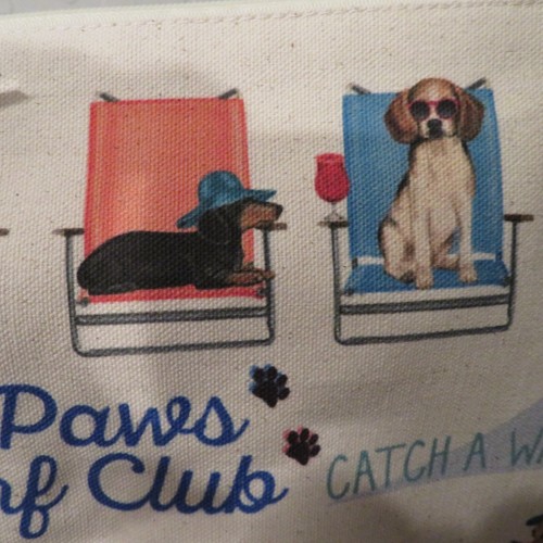 Canvas Reusable Pouch Bag 11" x 9" Catch a Wave Dachshund Beagle Beach Chair NWT - Picture 2 of 7