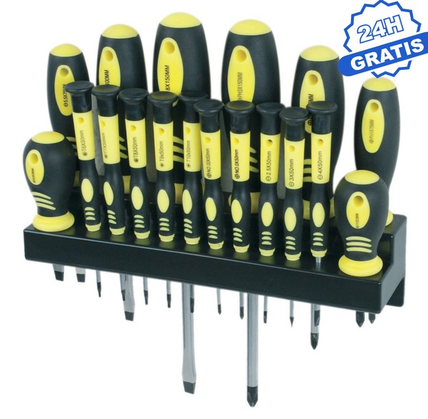 JUEGO DESTORNILLADORES CON SOPORTE DE PARED PLANOS, ESTRELLA, TORX - Mannesmann