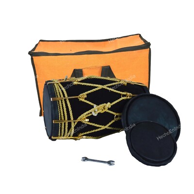 New Professional Black velvet Dholak With Golden Fitting Instrument With  Bag