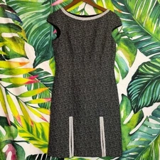 David Meister 8 Dark Grey Static Line Pattern Faux Slit Office Work Preppy Dress