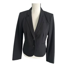 Calvin Klein Womens Two Button Lux Blazer Long Sleeve Black Lapel Collar Size 6