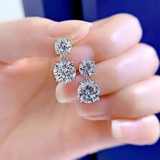 3CT Round Cut Lab-Grown Diamond Women Drop/Dangle Earring 14K White Gold