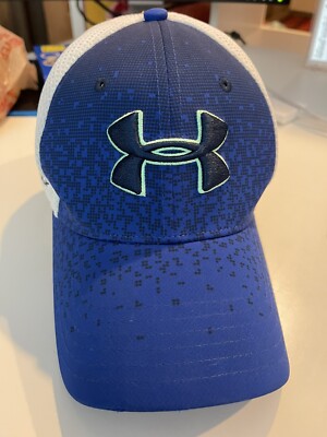 Men’s UNDER ARMOUR GOLF MESH CAP HAT M/L Threadborne Trucker Blue Green  CLEAN