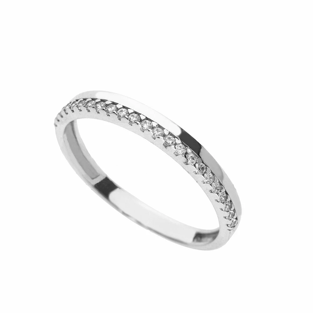 Anello In Oro Bianco 18 Carati Mezza Veretta Con Zirconi Bianchi