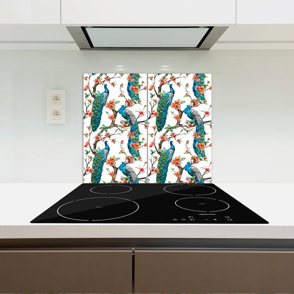 Cubierta de placa de cerámica de inducción de vidrio ahorro de encimera pavo real arte azul y rojo 2x30x52 Foto 3 de 4