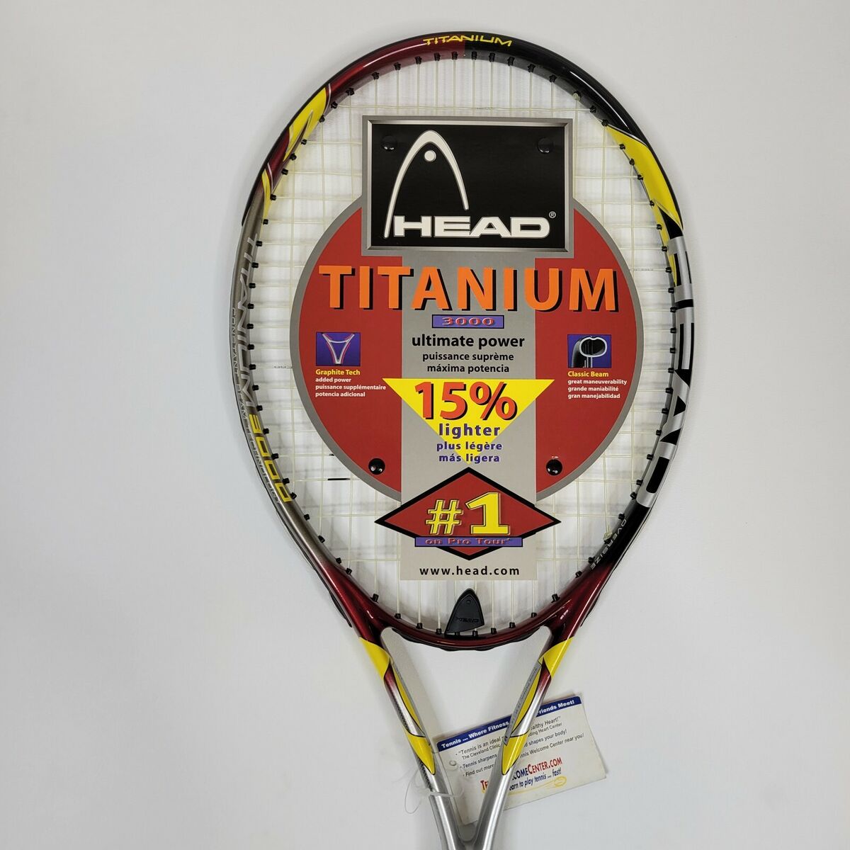 Head Titanium 3000 Oversize Tennis Racquet & Case Grip 4 3/8 Head Titanium 3000 Oversize Tennis Racquet & Case Grip 4 3/8