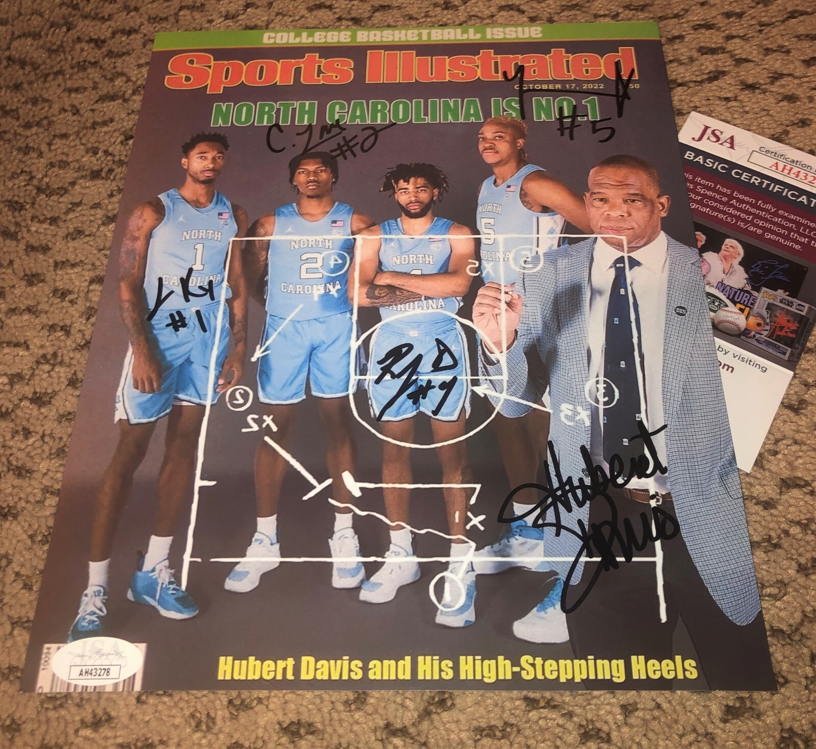 HUBERT DAVIS RJ ARMANDO BACOT CALEB LOVE SIGNED 8X10 PHOTO UNC BASKETBALL JSA 