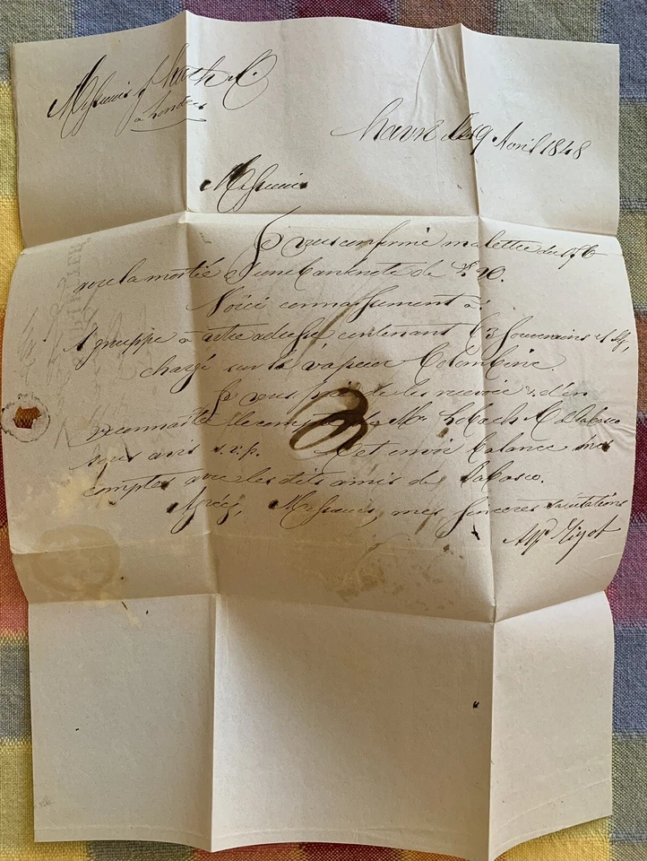 France, 1848 Stampless Cover/ Ship-Letter, 7 Postal Markings - Image 3 of 4