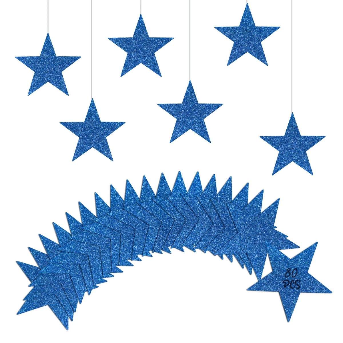 UNIIDECO Blue Star Cutouts 80 PCS Cardboard Decorations – 6 Inch