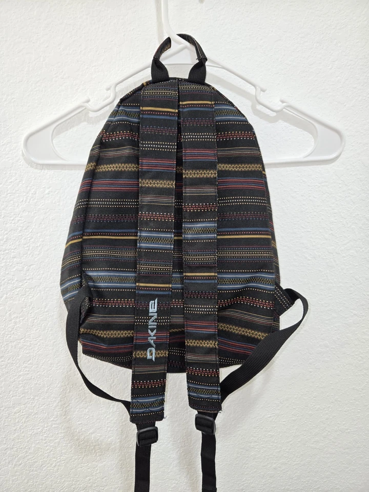 Dakine Black Backpack Bag Small 14in Zip Sections Inner Pockets Pen Slots Stripe - Image 2 of 4