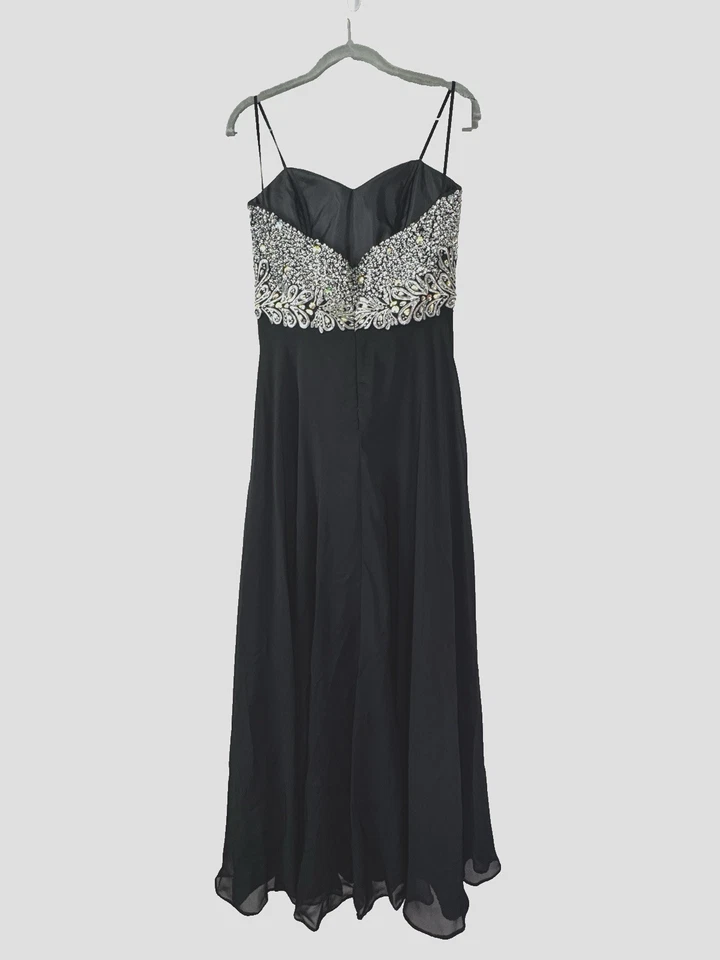 Vestido de Noche Formal Negro Sin Tirantes Estrás 6 Maxi Adornado Baile de graduación Vestido Mod Foto 2 de 4