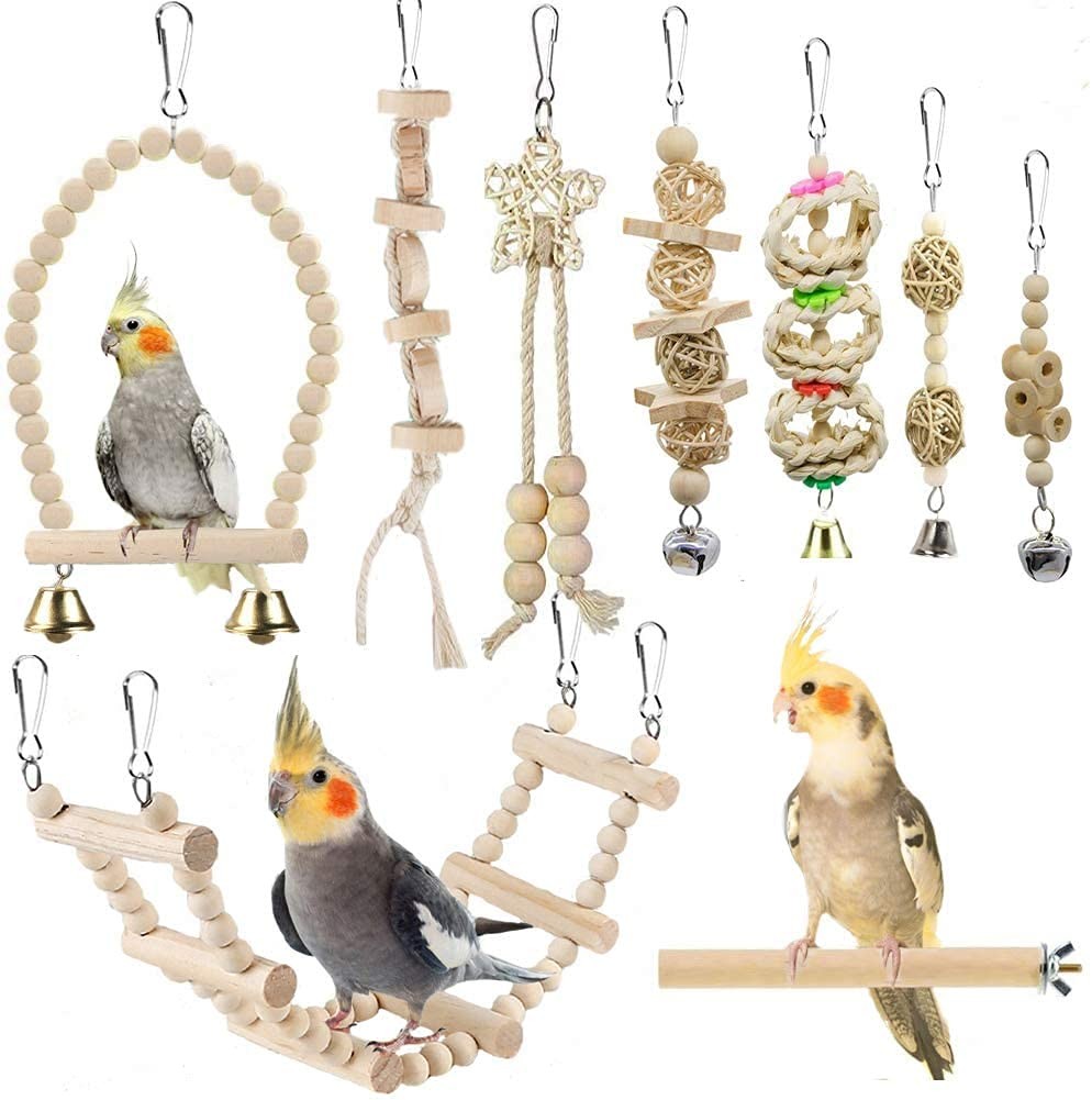 Jouets pour oiseaux balançoire à mâcher en bois naturel pour cage