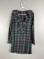 Ralph Lauren Rugby Tartan Plaid Check Dress Ruffle Neck Green Size XS Cotton