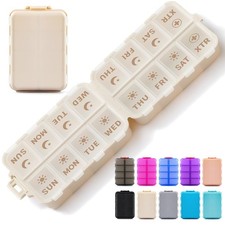 Foldable Portable Pill Organizer 2 Times A Day with AM PM EXTRA, Khaki