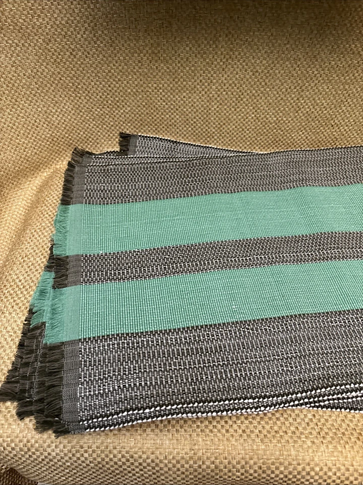 Set Of 12 Placemats & Matching Table runner Black Turquoise Striped Casual - Image 4 of 4