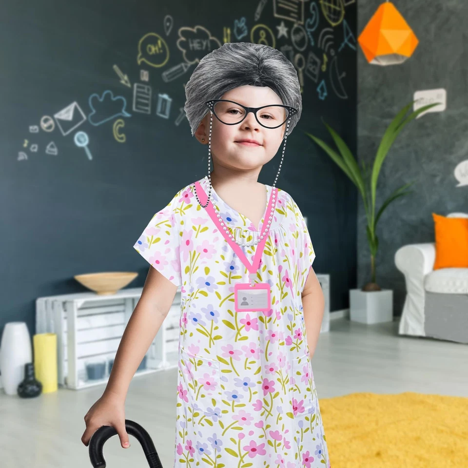 Disfraz de abuela peluca abuela vestido de abuela con accesorios para Halloween Foto 4 de 4