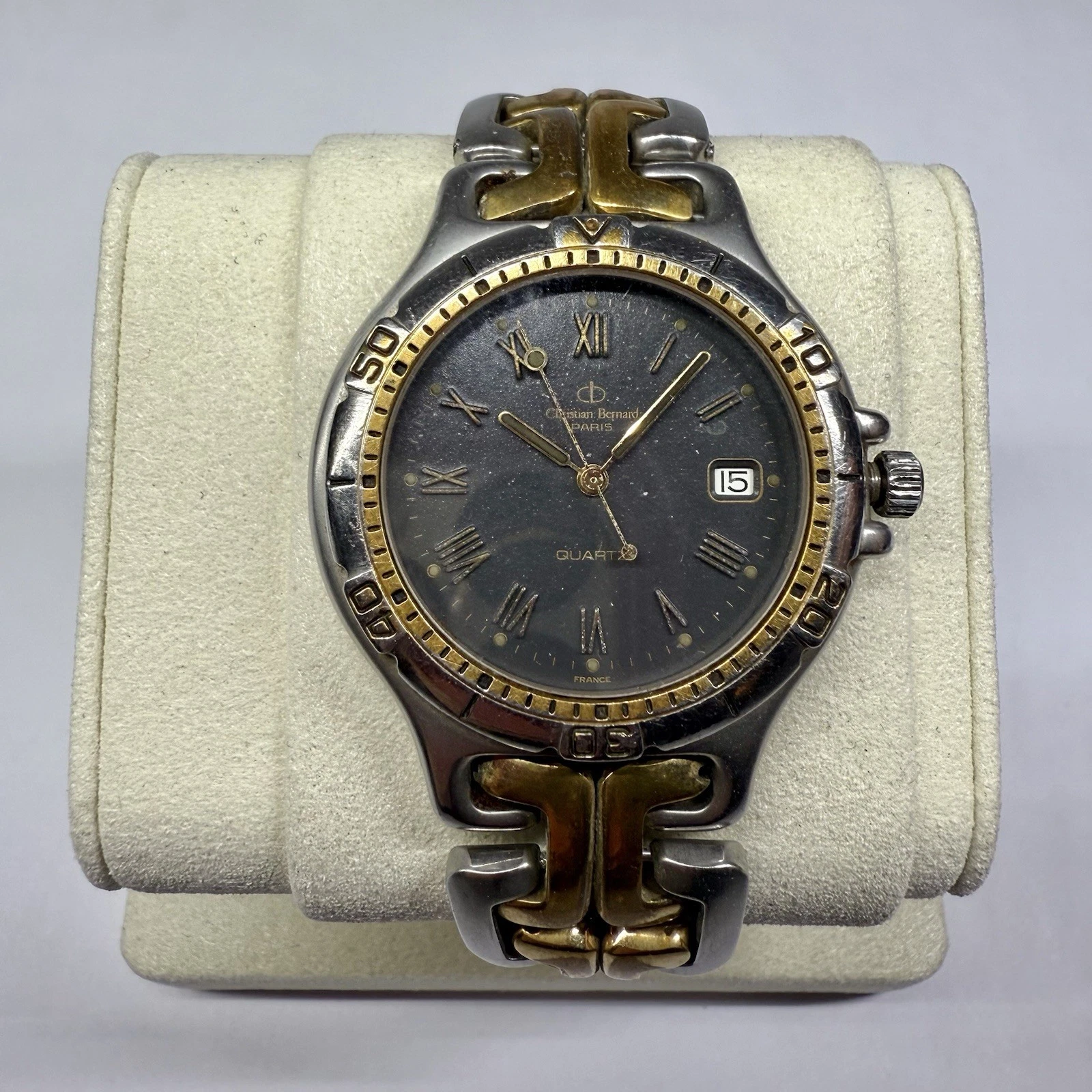 CHRISTIAN BERNARD Paris Two Tone Round Quartz Men Vintage Watch W108 *WORKING