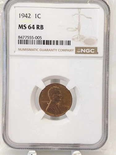 1942 Lincoln Cent NGC MS64 RB #629