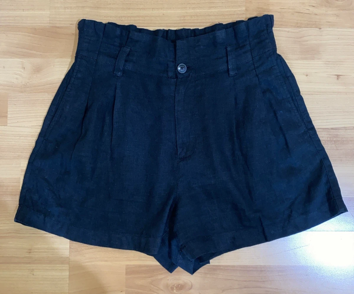Madewell Shorts Womens Size 4 Black Pleated High Rise Linen Blend Zip 4" Inseam