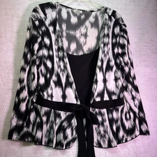 CDW Creative Design Works  Black White Swirl Blouse With Tie Size Large