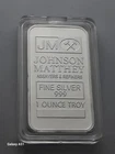 "Johnson Matthey" (JM) 1 Troy Oz 999 Fine-Silver Plated-Assayers & Refiners-Bar