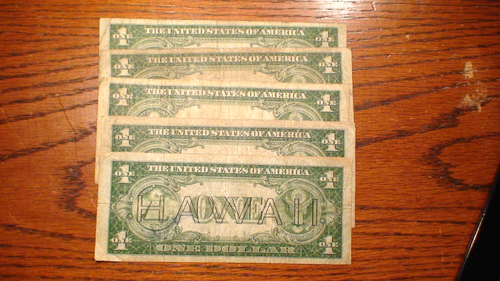 FIVE 1935-A HAWAII OVERPRINT ONE DOLLAR NOTES FIVE $1.00 Bills BUY IT NOW! - Picture 6 of 6