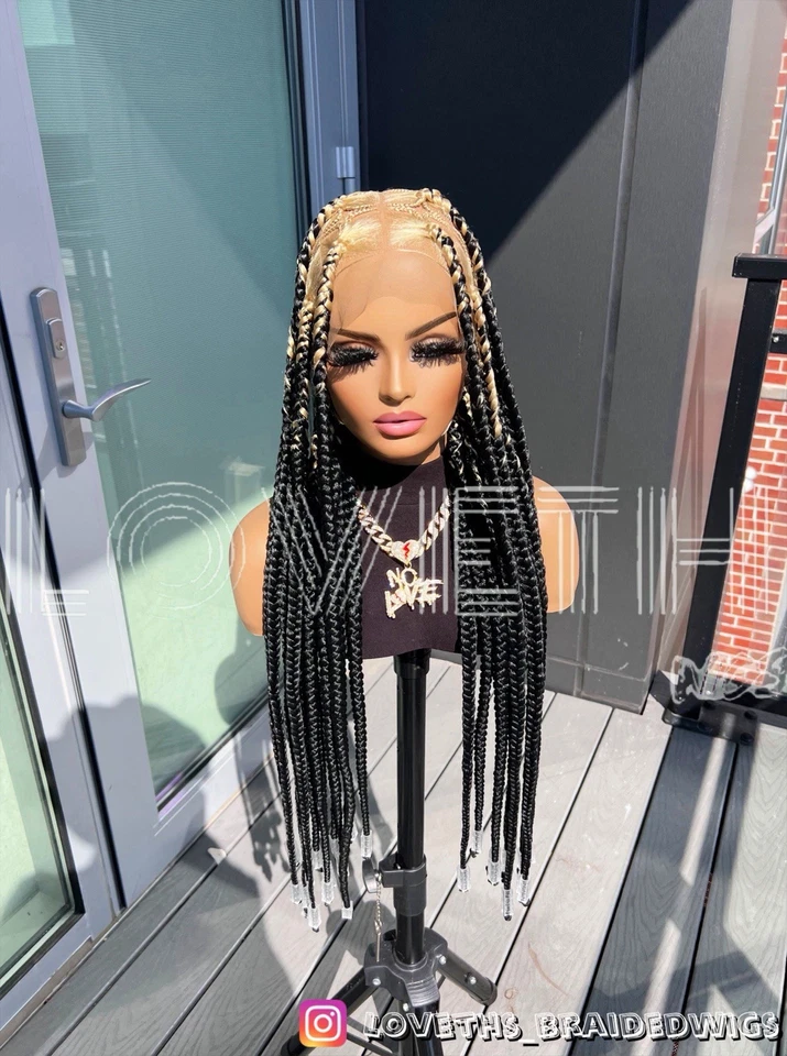 Se envía al día siguiente (ENVÍO 2 DÍAS) Peluca trenzada de encaje completo Cornrow, trenza negra sin nudos Foto 3 de 4