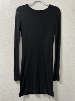 Rag & Bone Knit Ribbed Bodycon Dress Semi Sheer Sleeves Zip Back Women's Medium