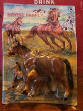 Vintage Celluloid Hard Plastic Toy Horse Family Saddle Foals China 6” NOS Rare